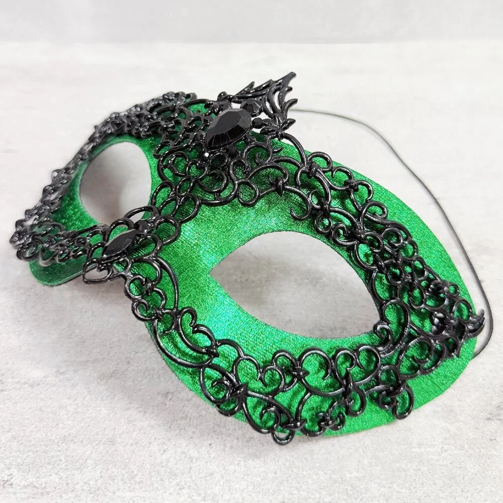 Mens masquerade mask, Black green mask, Venetian mask, Prom mask, 2 in 1 mask